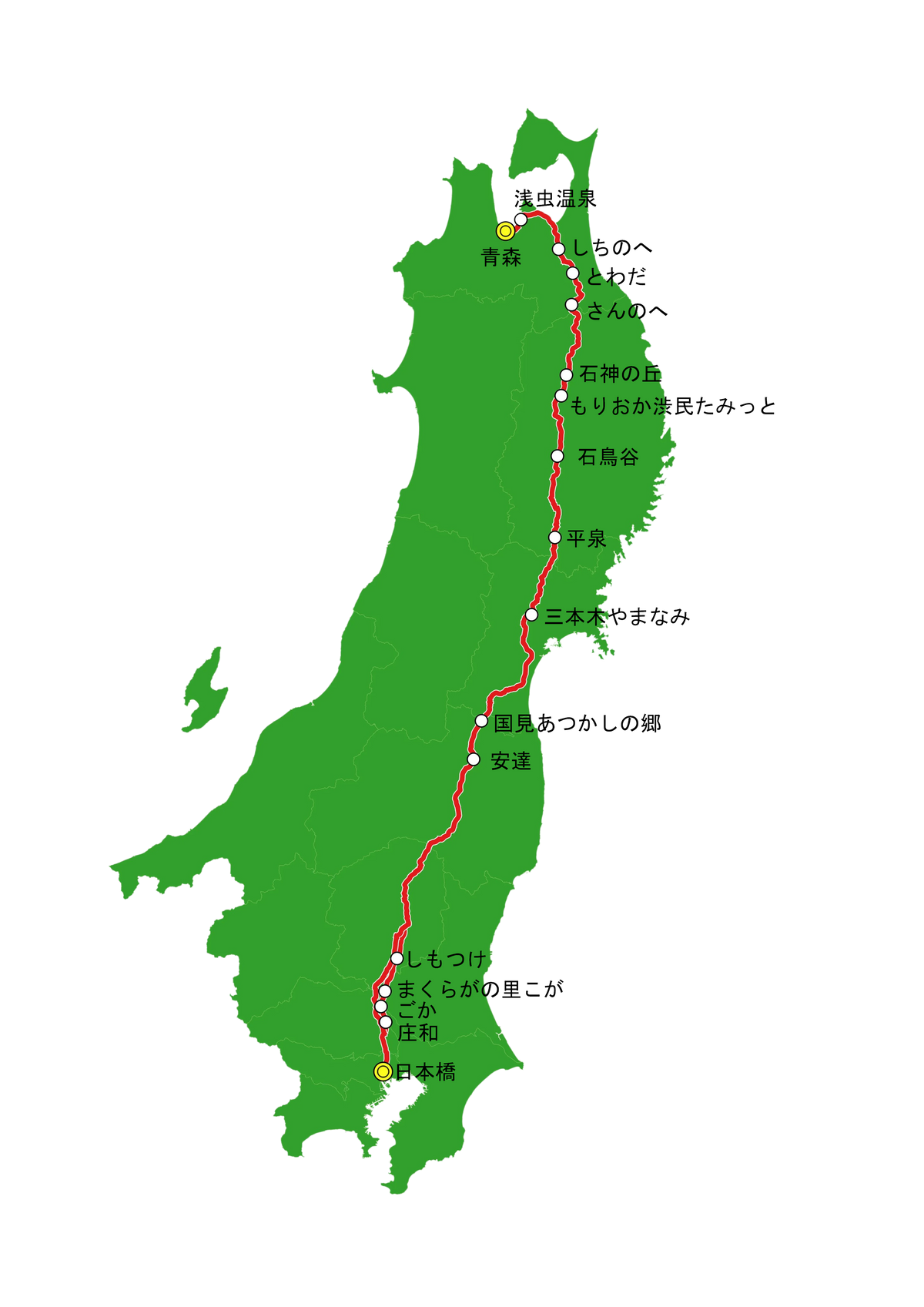 国道4号線 日本橋～青森ルートマップ Tシャツ｜ユニセックス コットンTシャツ