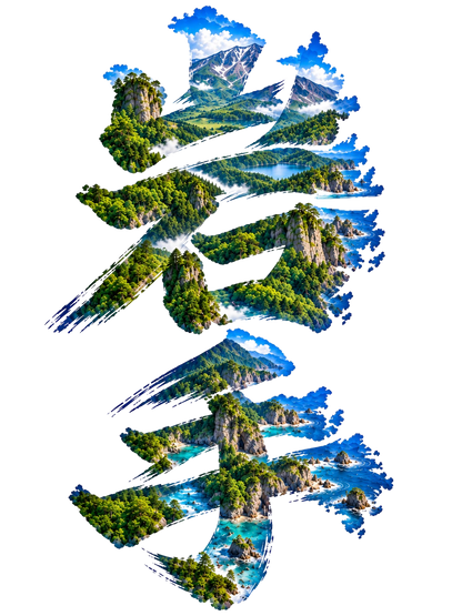 岩手の自然を描く毛筆Tシャツ｜三陸リアス海岸・山・森林デザイン