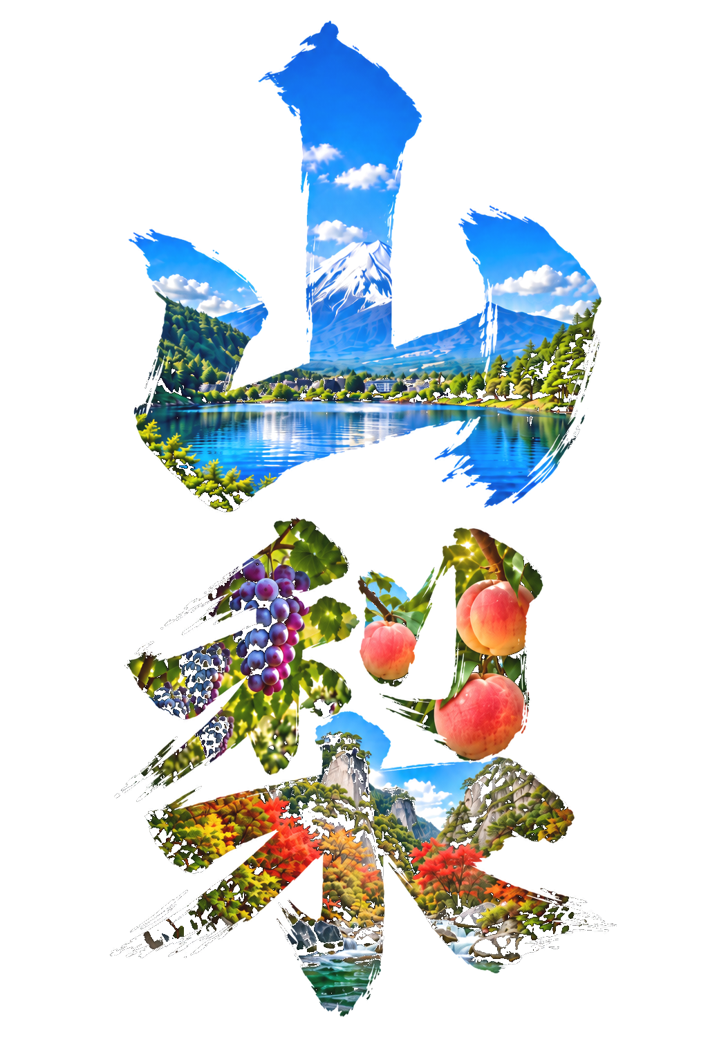 山梨 Tシャツ｜富士山・河口湖・ぶどう・桃・昇仙峡 毛筆漢字デザイン