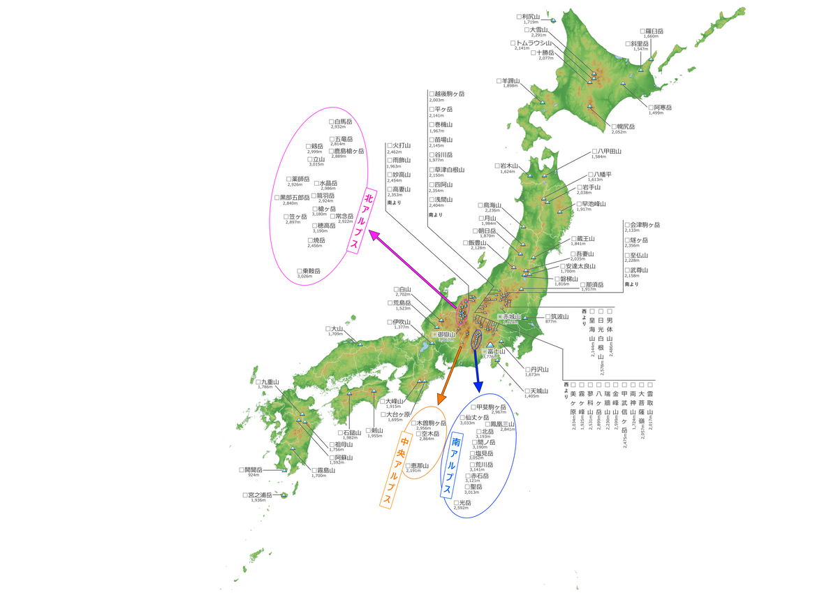 日本百名山マップTシャツ（チェックボックス付）｜100名山・標高記載・速乾ユニセックス・見やすさ重視マップ・ポリエステル１００％