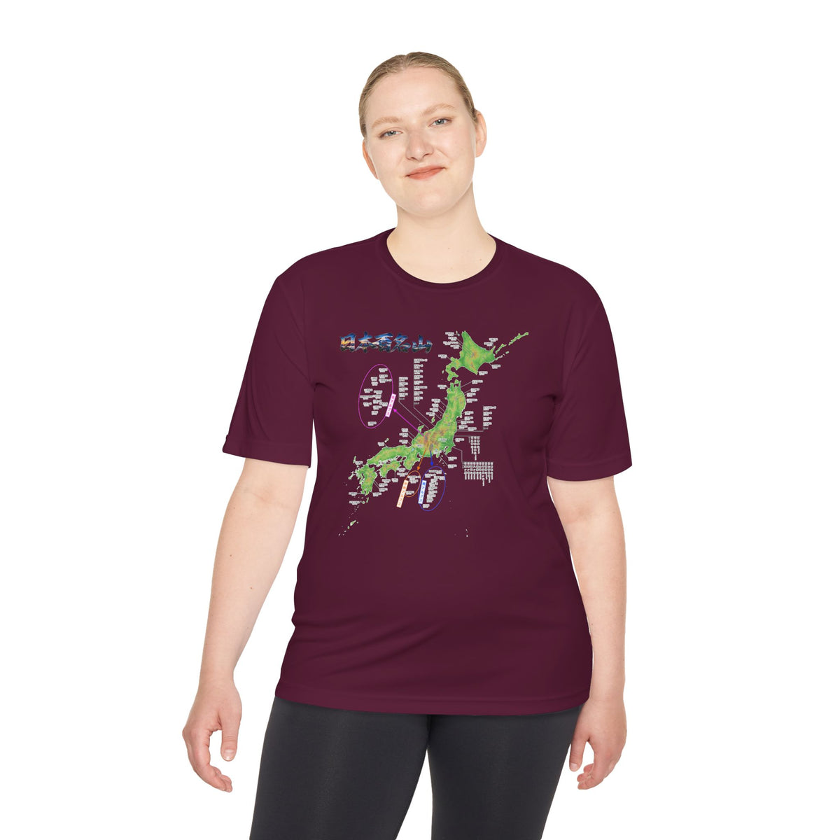 日本百名山マップTシャツ（チェックボックス付）｜100名山・標高記載・速乾ユニセックス・見やすさ重視マップ・ポリエステル１００％