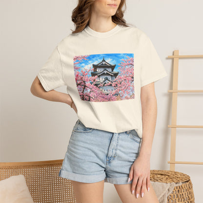 弘前城と桜 Tシャツ｜日本の春風景｜ユニセックス コットンTシャツ
