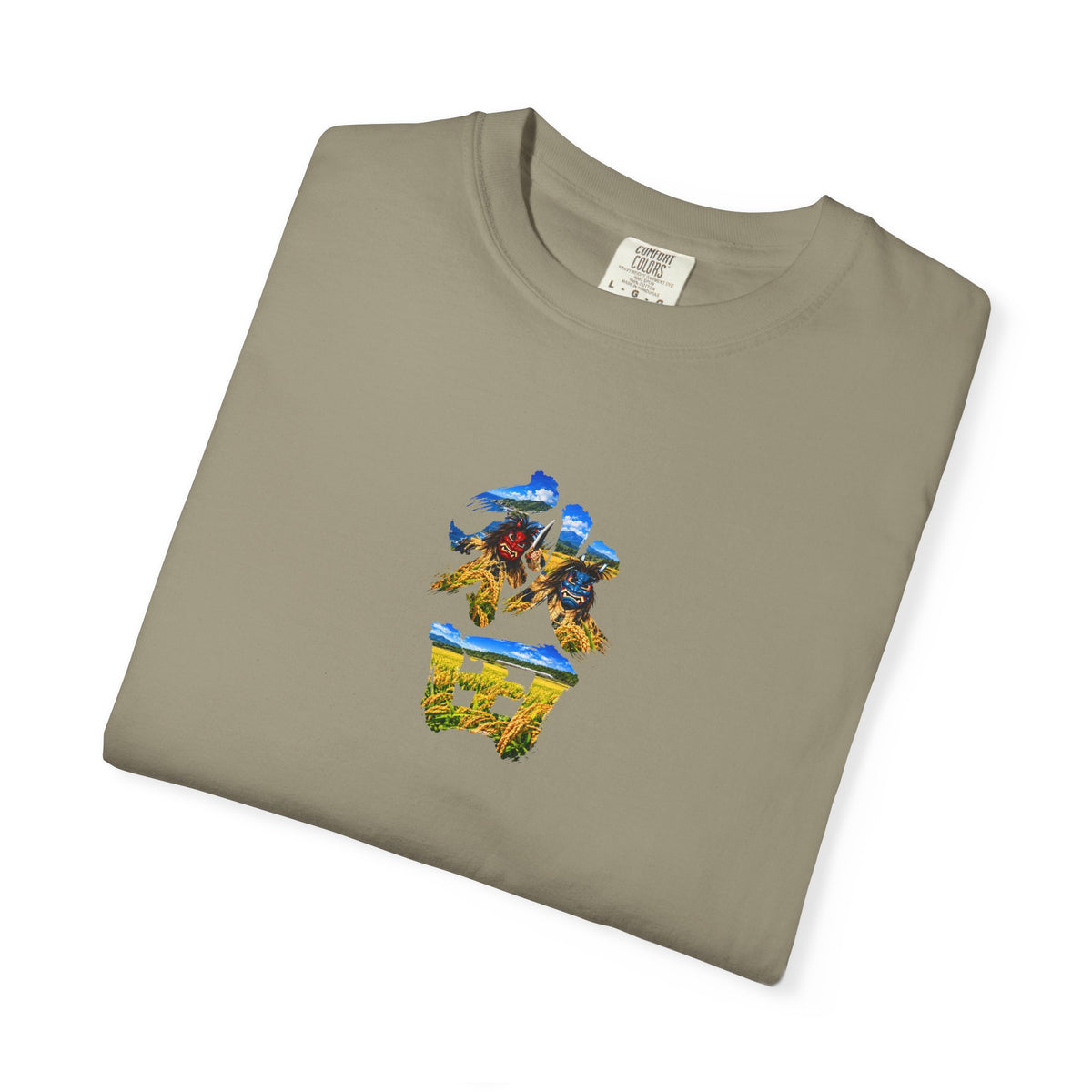 秋田 Akita Kanji Art T-Shirt | Namahage, Oga Peninsula & Rice Field Design