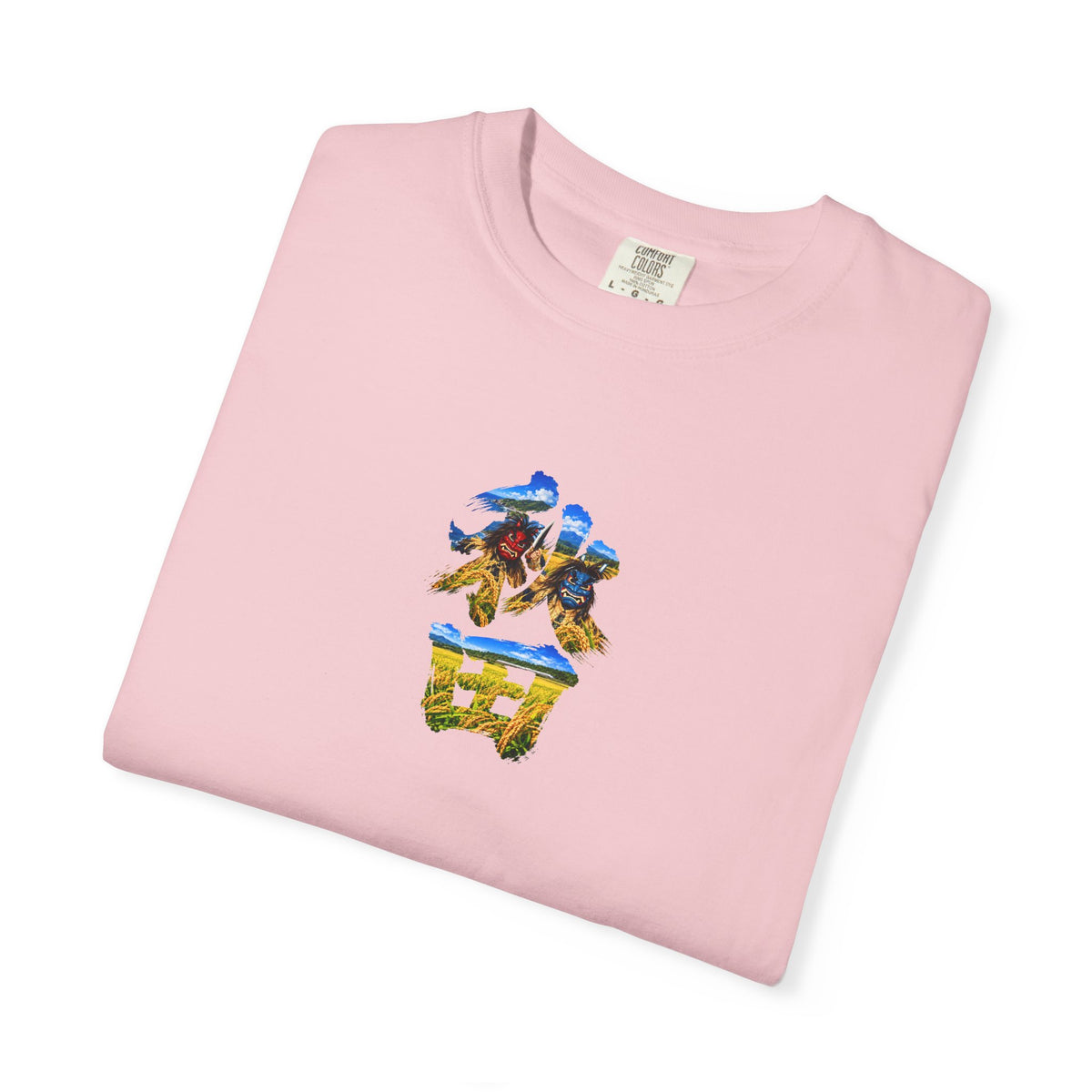 秋田　なまはげ　と　稲穂　毛筆Tシャツ｜男鹿半島・田んぼ風景デザイン