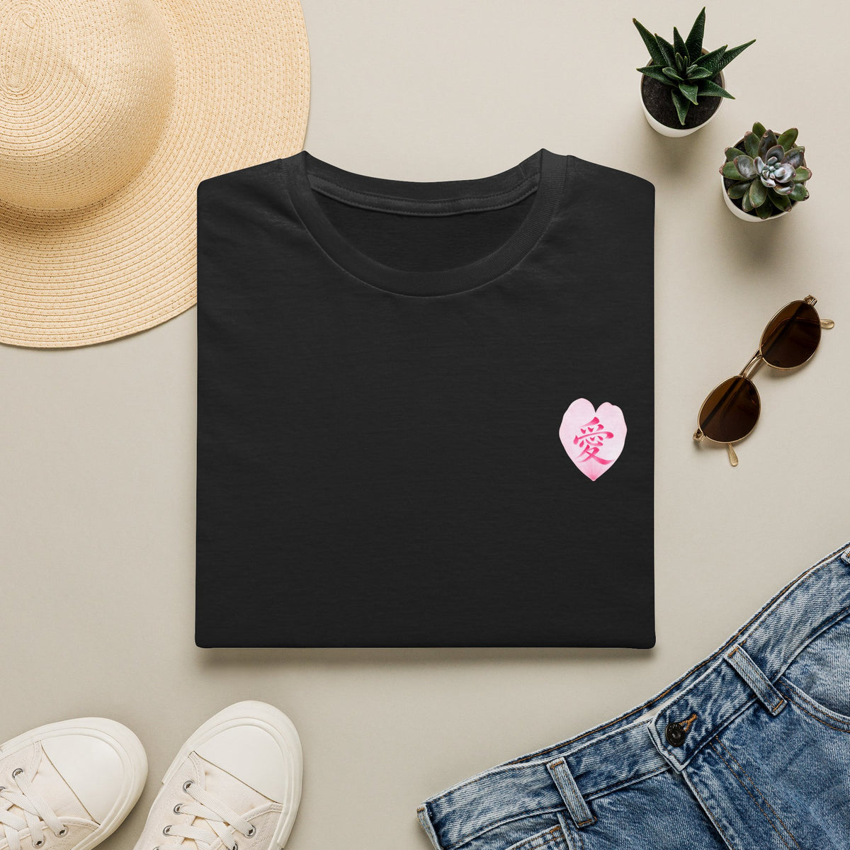 愛 Ai Kanji Art T-Shirt | Japanese Love Calligraphy & Cherry Blossom Design