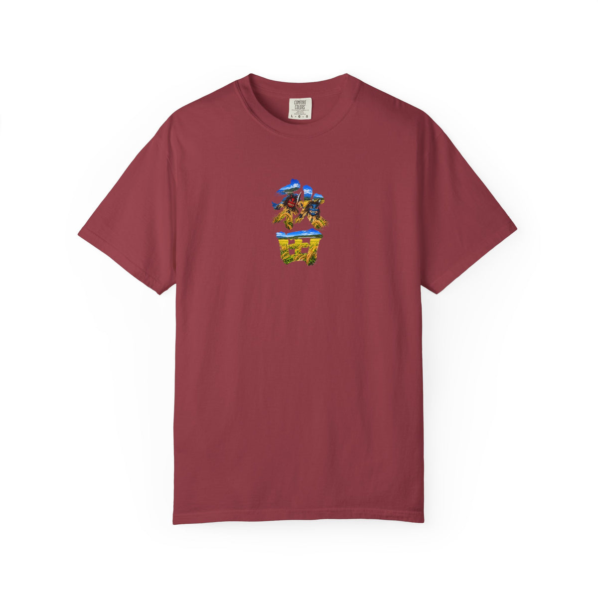 秋田　なまはげ　と　稲穂　毛筆Tシャツ｜男鹿半島・田んぼ風景デザイン