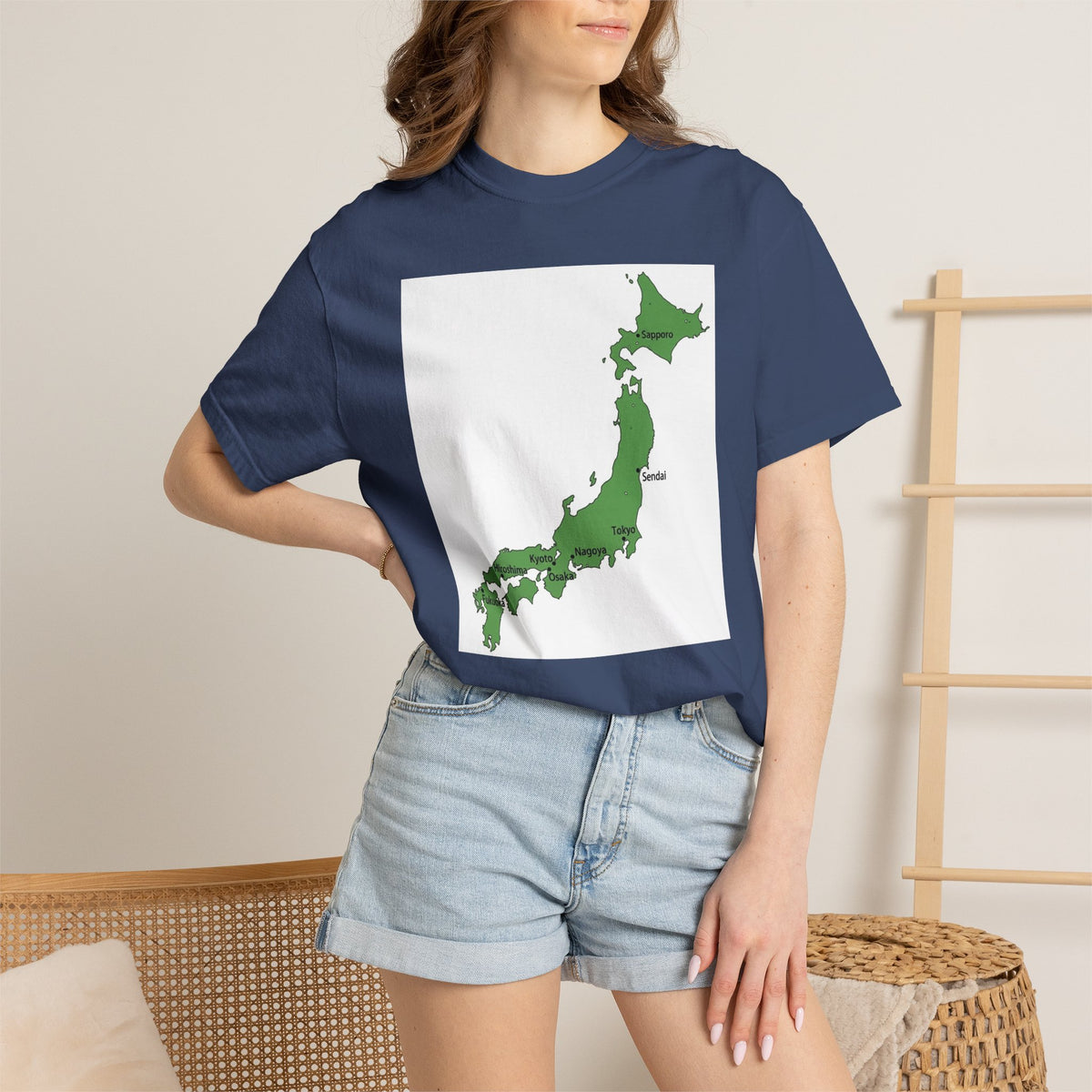 日本列島マップ Tシャツ｜主要都市入り｜Japan Map｜ユニセックス コットンTシャツ