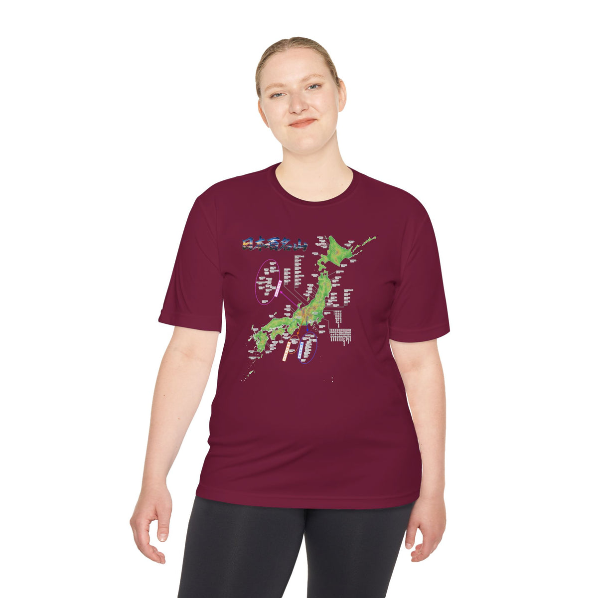 日本百名山マップTシャツ（チェックボックス付）｜100名山・標高記載・速乾ユニセックス・見やすさ重視マップ・ポリエステル１００％