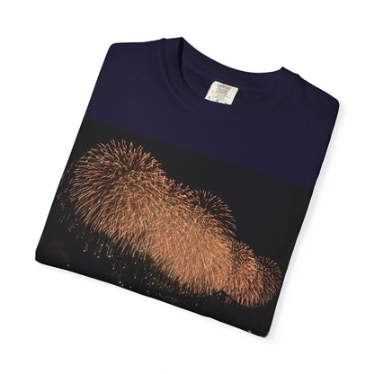 夜空を彩る大輪の華Tシャツ（2026年版） — 日本三大花火の街、2026年、長生橋、超大型ベスビアス風大花火