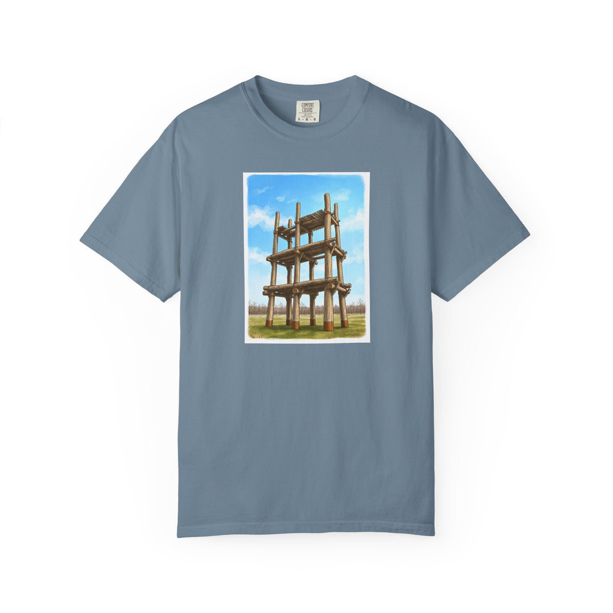 三内丸山遺跡 Tシャツ｜大型掘立柱建物｜縄文文化デザイン｜ユニセックス コットンTシャツ
