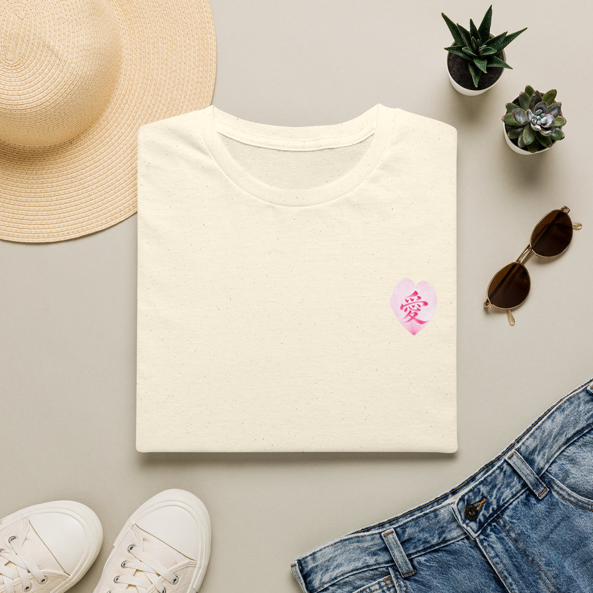 愛 Ai Kanji Art T-Shirt | Japanese Love Calligraphy & Cherry Blossom Design