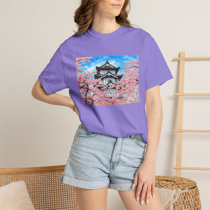 弘前城と桜 Tシャツ｜日本の春風景｜ユニセックス コットンTシャツ