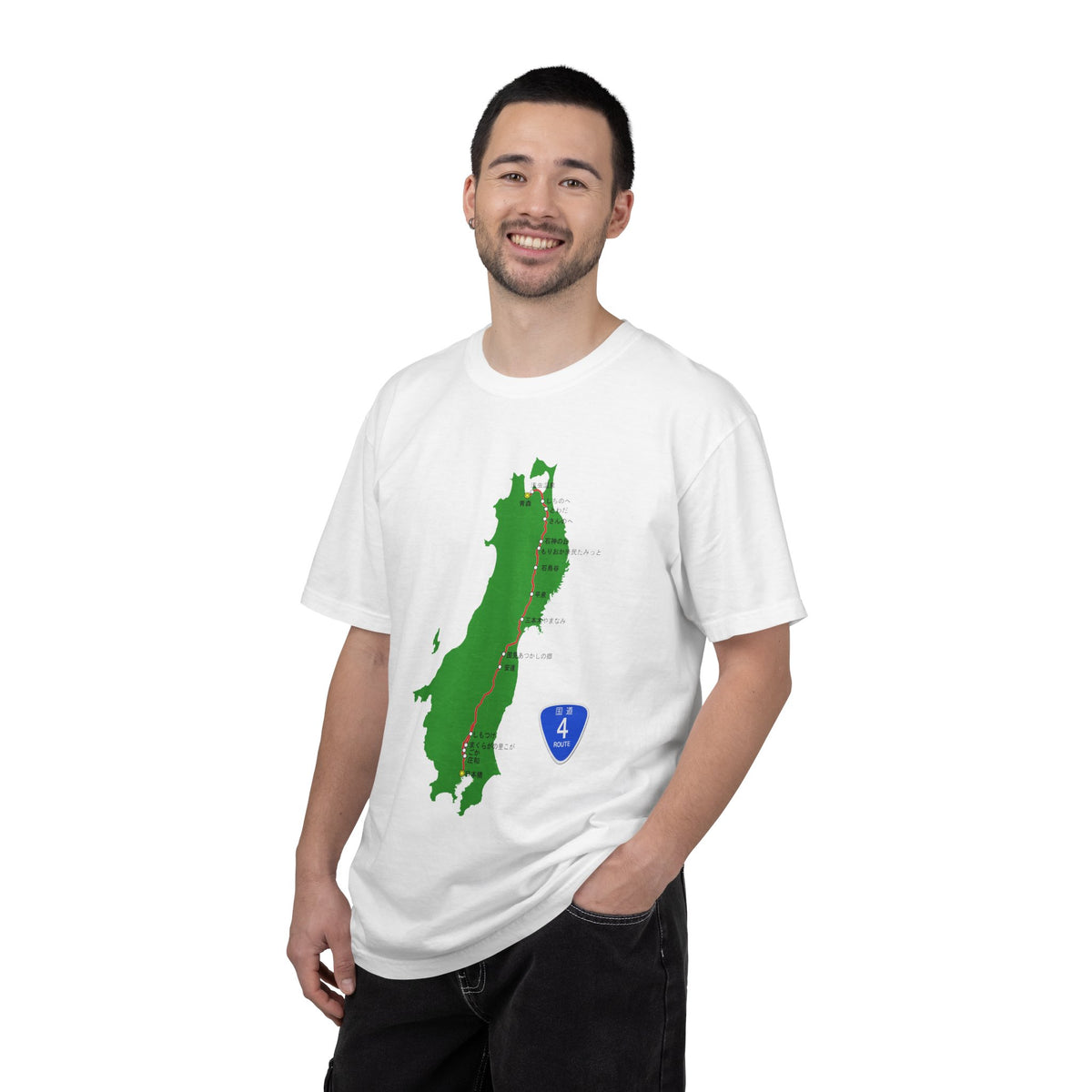 国道4号線 日本橋～青森ルートマップ Tシャツ｜ユニセックス コットンTシャツ