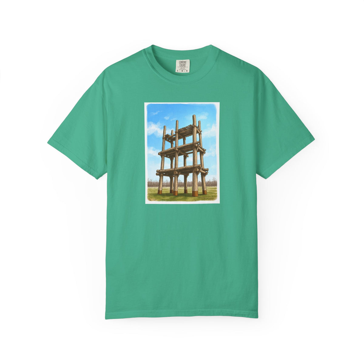 三内丸山遺跡 Tシャツ｜大型掘立柱建物｜縄文文化デザイン｜ユニセックス コットンTシャツ