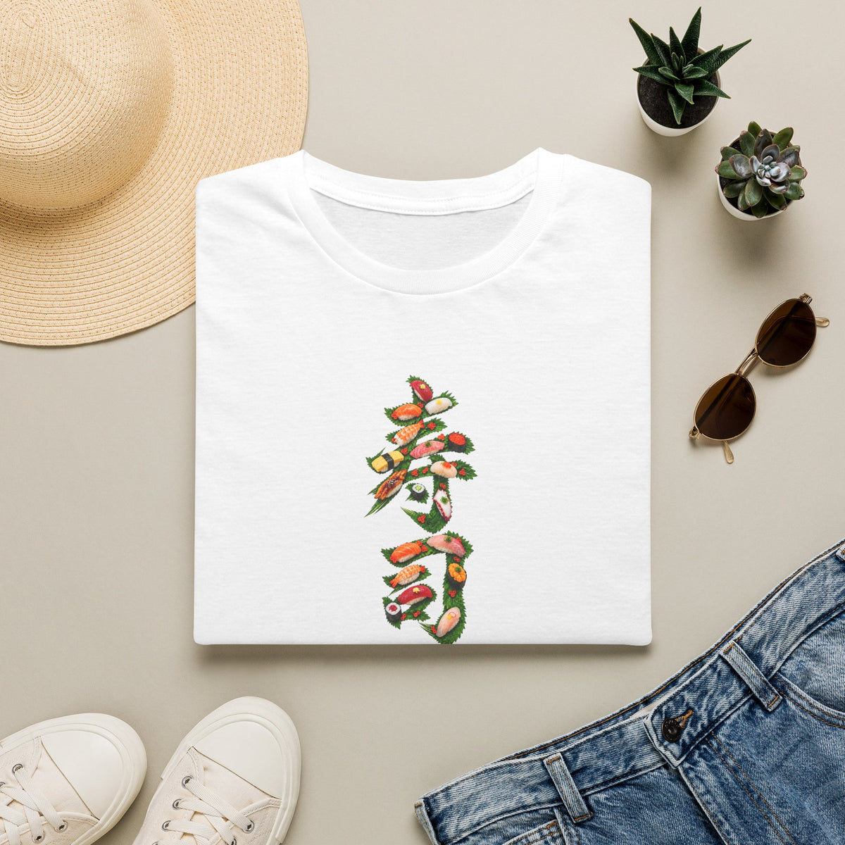 寿司 Tシャツ｜大葉と寿司で描いた漢字デザイン