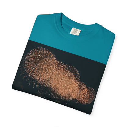 夜空を彩る大輪の華Tシャツ（2026年版） — 日本三大花火の街、2026年、長生橋、超大型ベスビアス風大花火