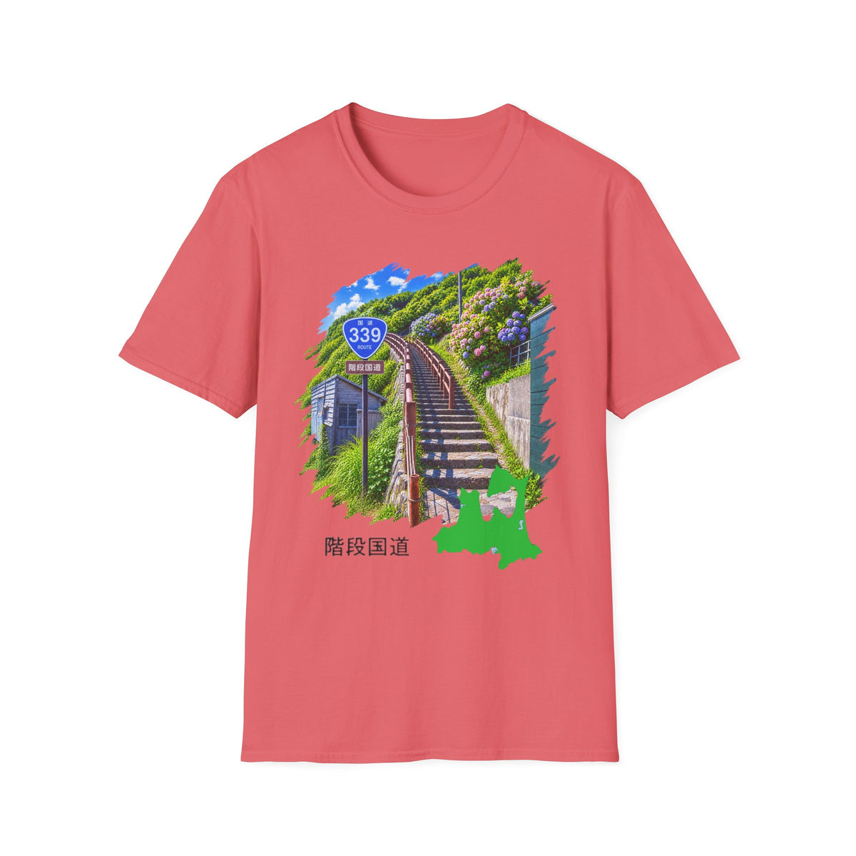 国道３３９号線　階段国道Tシャツ　 — 青森　道の駅４ヵ所ルートマップ