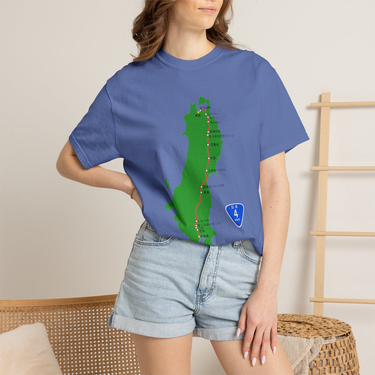 国道4号線 日本橋～青森ルートマップ Tシャツ｜ユニセックス コットンTシャツ