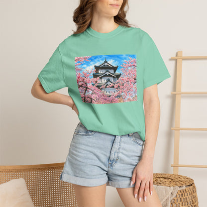 弘前城と桜 Tシャツ｜日本の春風景｜ユニセックス コットンTシャツ