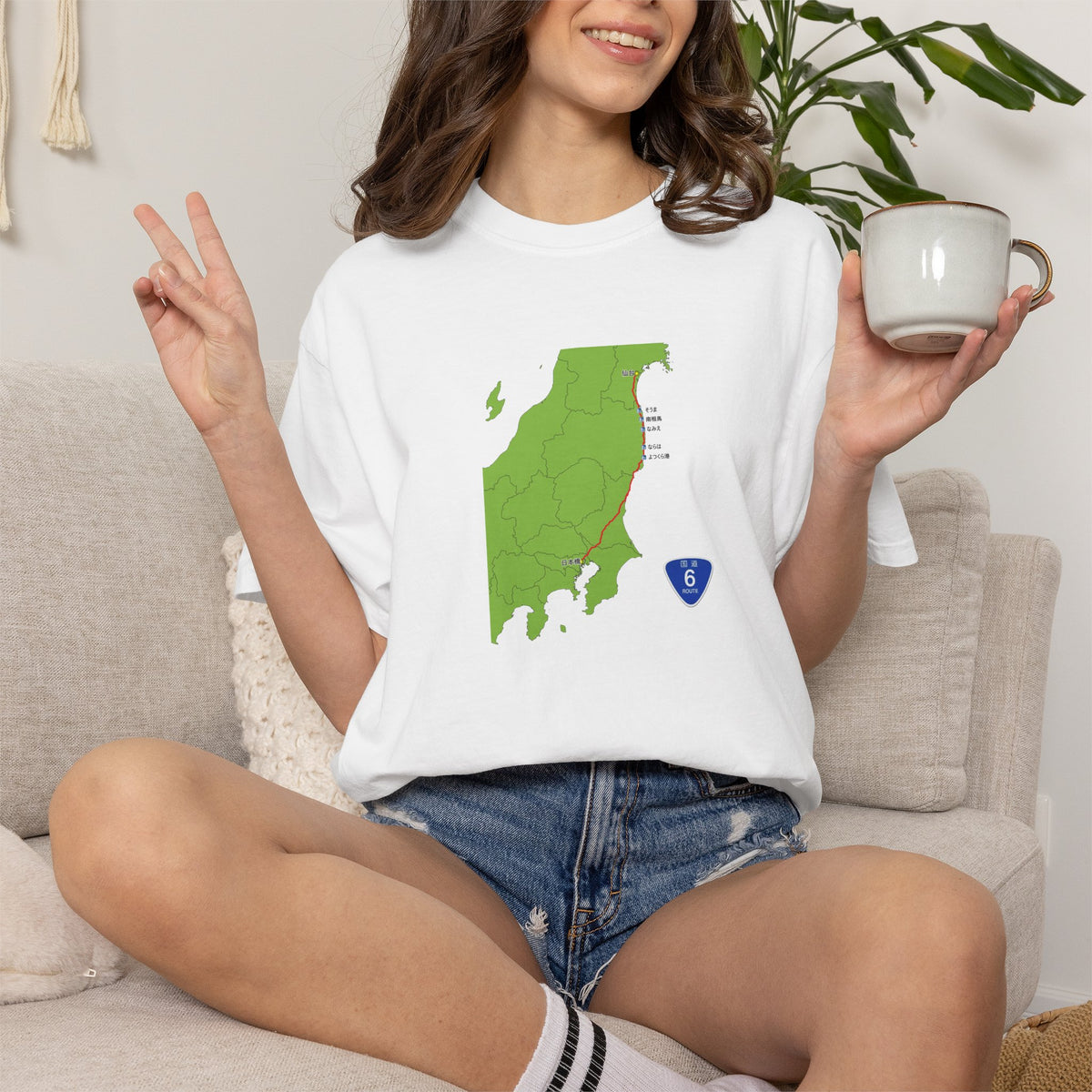 国道６号線 日本橋～仙台ルートマップ Tシャツ｜ユニセックス コットンTシャツ