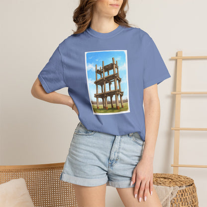 三内丸山遺跡 Tシャツ｜大型掘立柱建物｜縄文文化デザイン｜ユニセックス コットンTシャツ