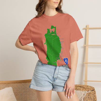 国道４５号線 仙台～青森ルートマップ Tシャツ｜震災復興｜ユニセックス コットンTシャツ