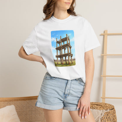 三内丸山遺跡 Tシャツ｜大型掘立柱建物｜縄文文化デザイン｜ユニセックス コットンTシャツ