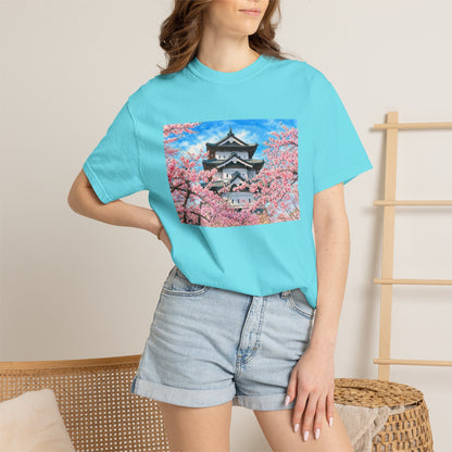弘前城と桜 Tシャツ｜日本の春風景｜ユニセックス コットンTシャツ