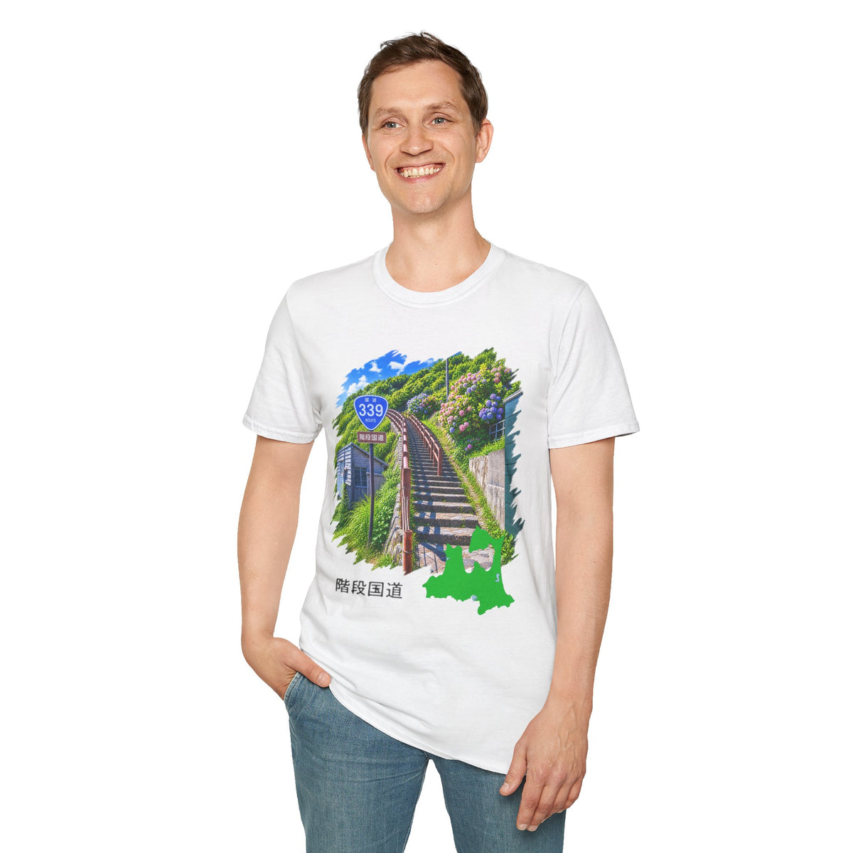 国道３３９号線　階段国道Tシャツ　 — 青森　道の駅４ヵ所ルートマップ