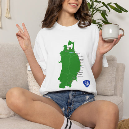 国道４５号線 仙台～青森ルートマップ Tシャツ｜ユニセックス コットンTシャツ