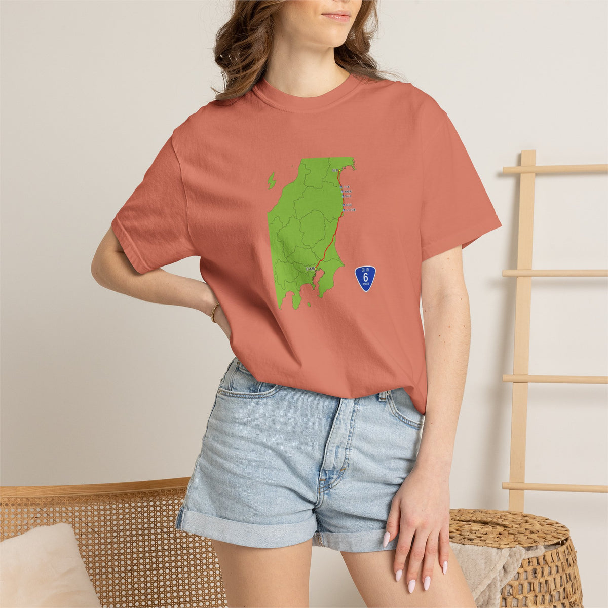 国道６号線 日本橋～仙台ルートマップ Tシャツ｜ユニセックス コットンTシャツ