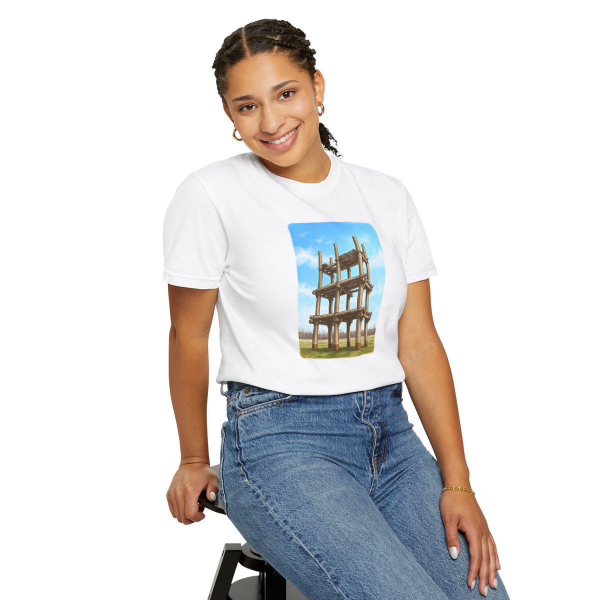 三内丸山遺跡 Tシャツ｜大型掘立柱建物｜縄文文化デザイン｜ユニセックス コットンTシャツ