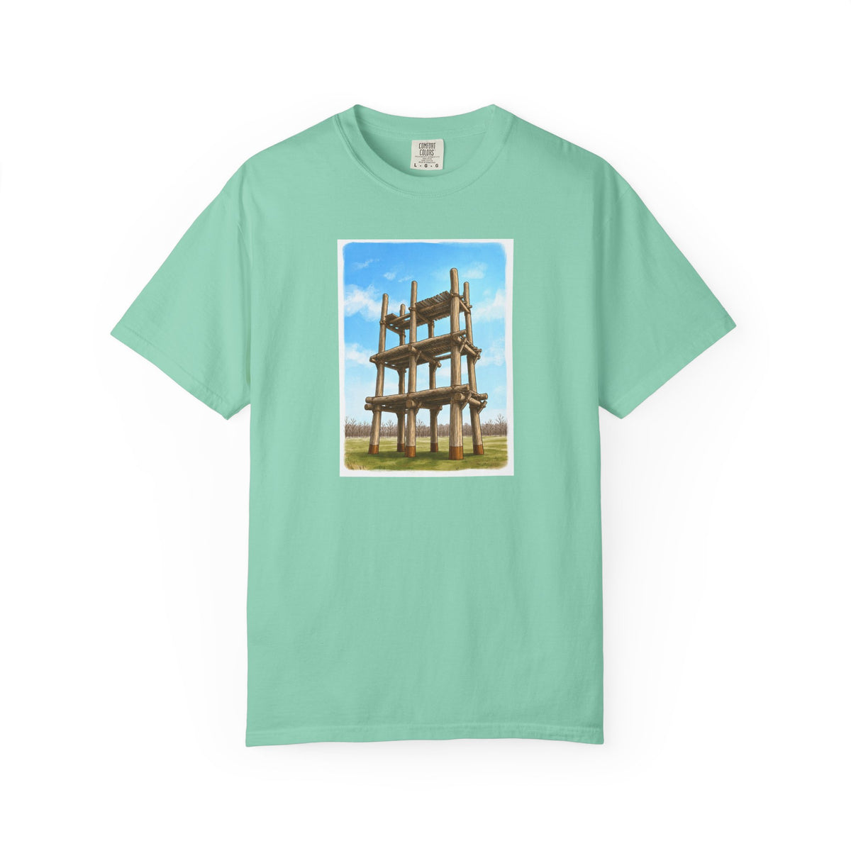 三内丸山遺跡 Tシャツ｜大型掘立柱建物｜縄文文化デザイン｜ユニセックス コットンTシャツ