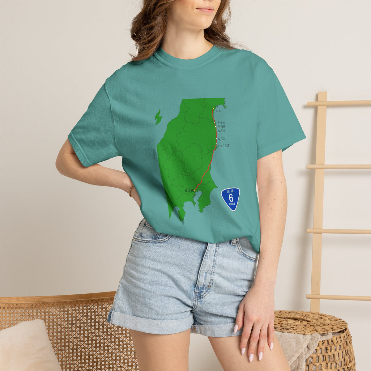 国道６号線 日本橋～仙台ルートマップ Tシャツ｜ユニセックス コットンTシャツ