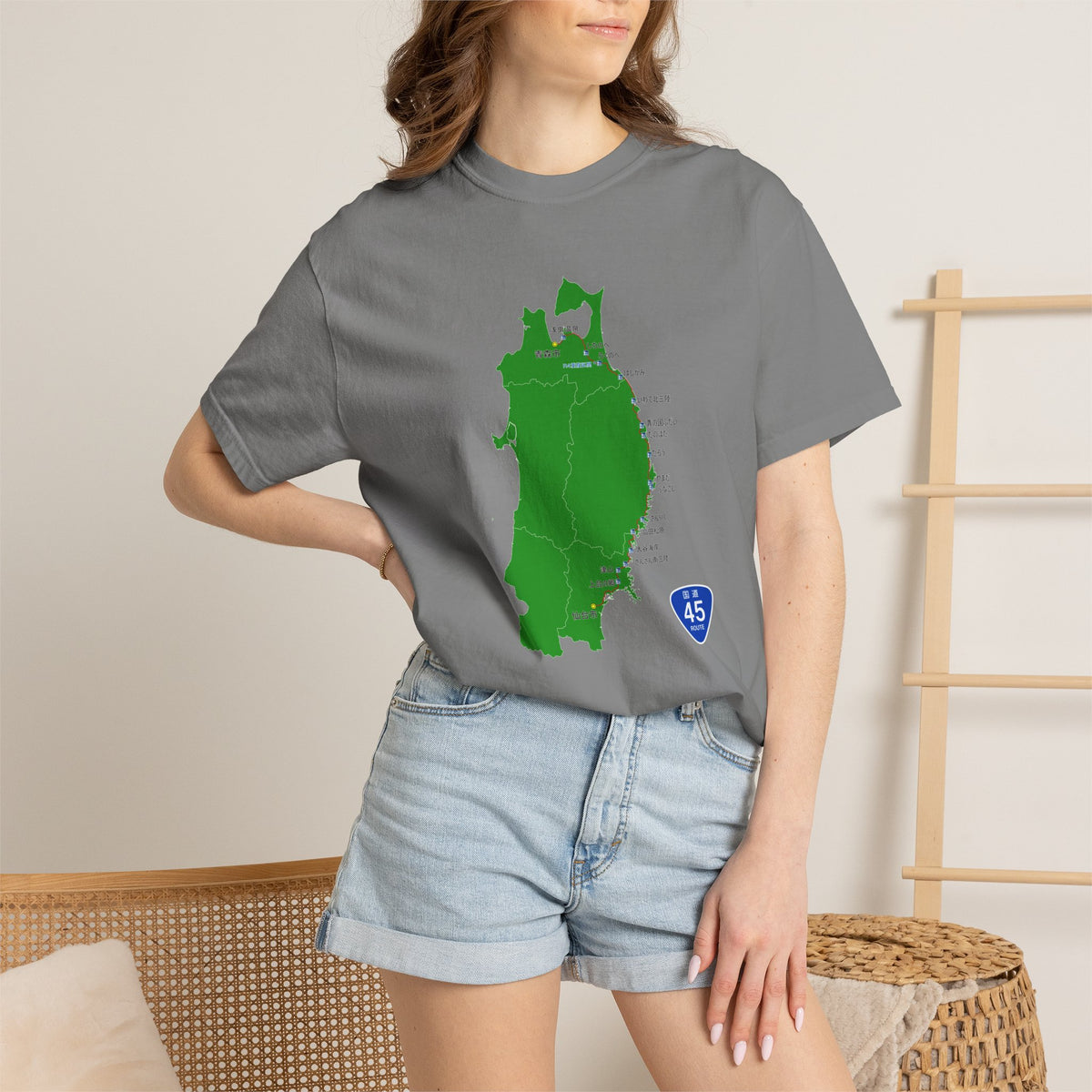 国道４５号線 仙台～青森ルートマップ Tシャツ｜ユニセックス コットンTシャツ