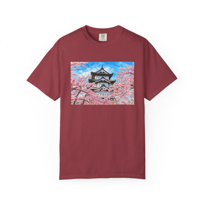 弘前城と桜 Tシャツ｜日本の春風景｜ユニセックス コットンTシャツ