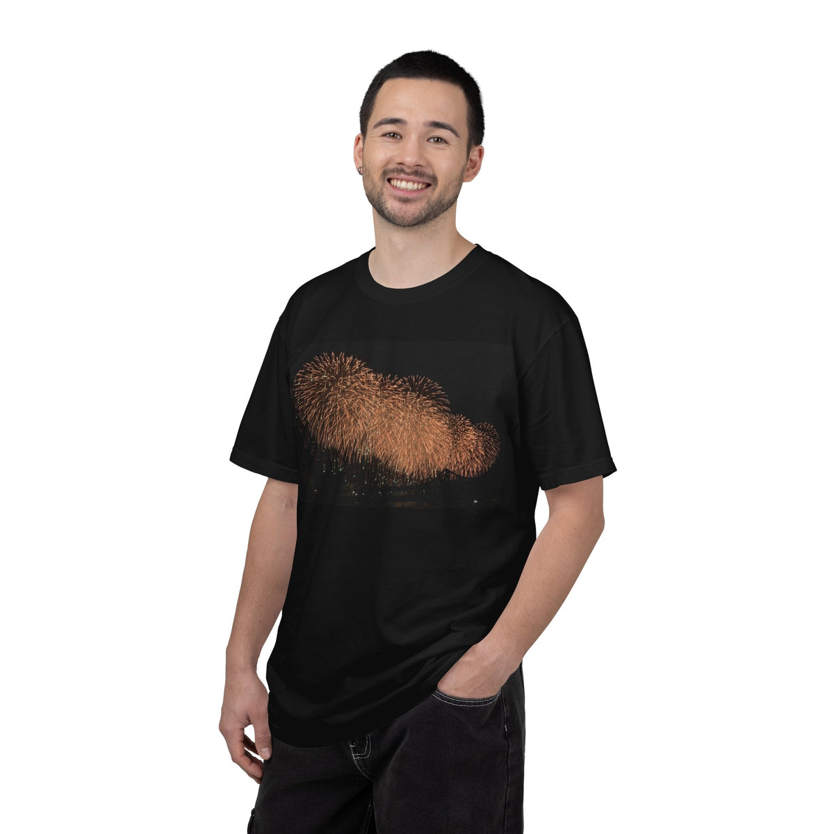 夜空を彩る大輪の華Tシャツ（2026年版） — 日本三大花火の街、2026年、長生橋、超大型ベスビアス風大花火