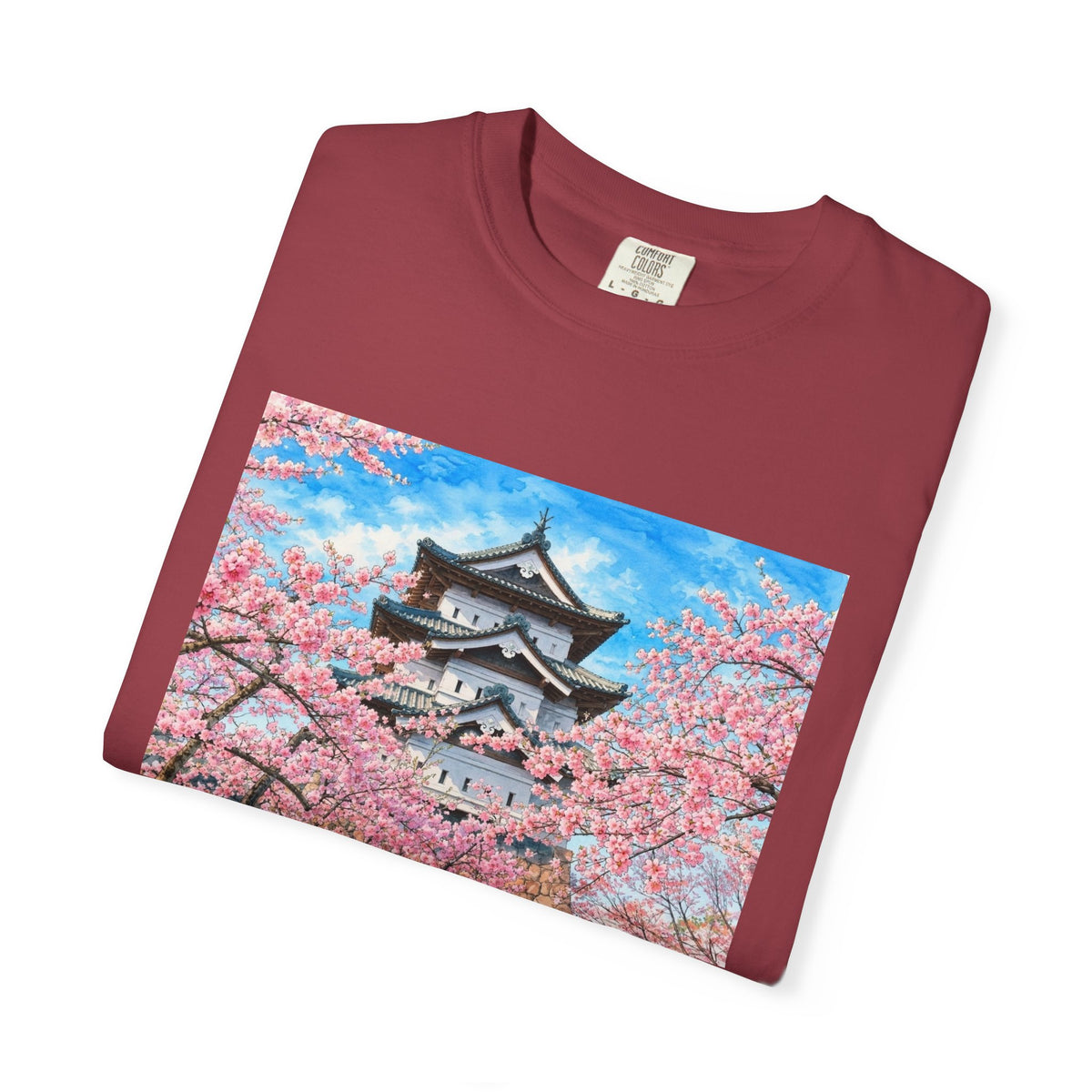 弘前城と桜 Tシャツ｜日本の春風景｜ユニセックス コットンTシャツ