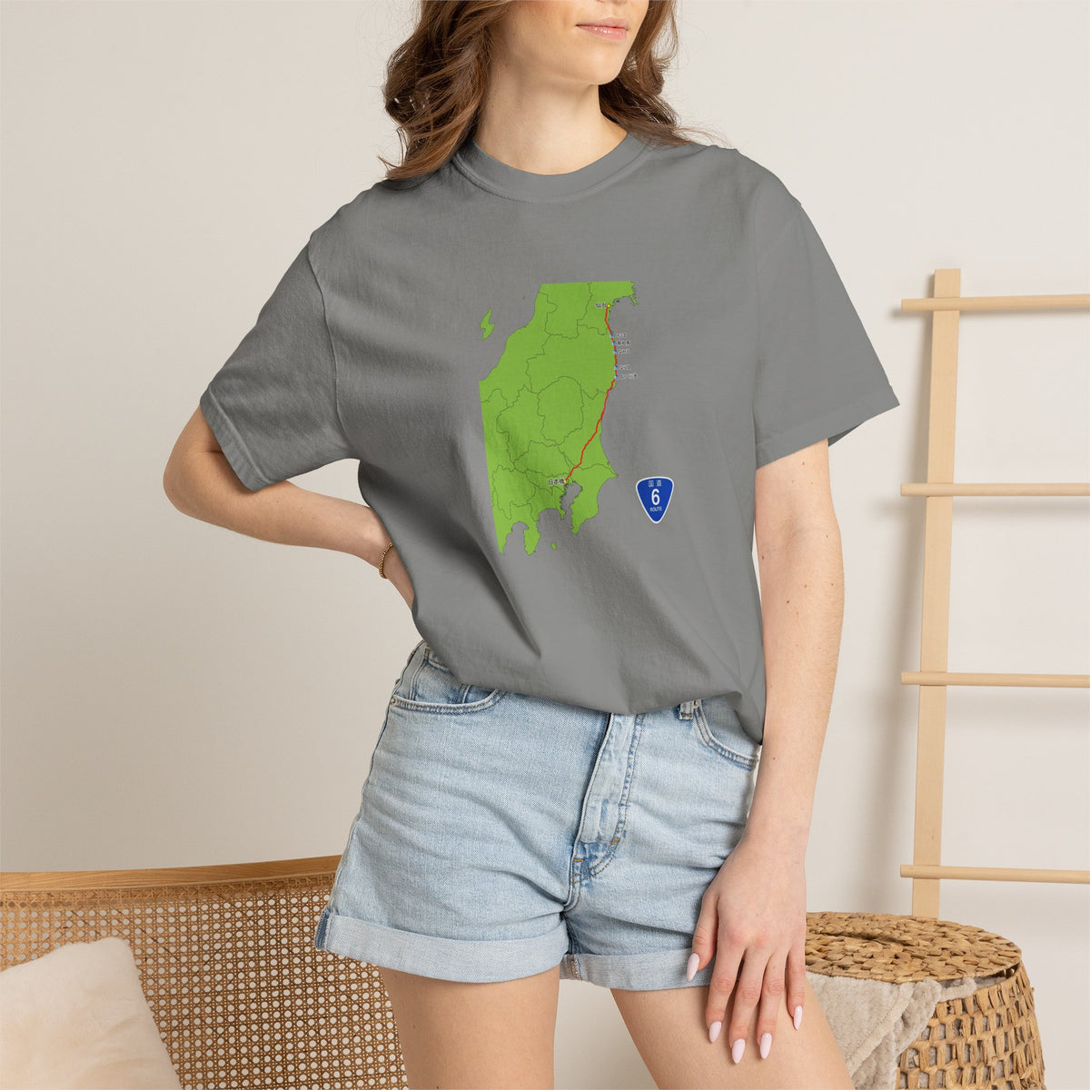 国道６号線 日本橋～仙台ルートマップ Tシャツ｜ユニセックス コットンTシャツ
