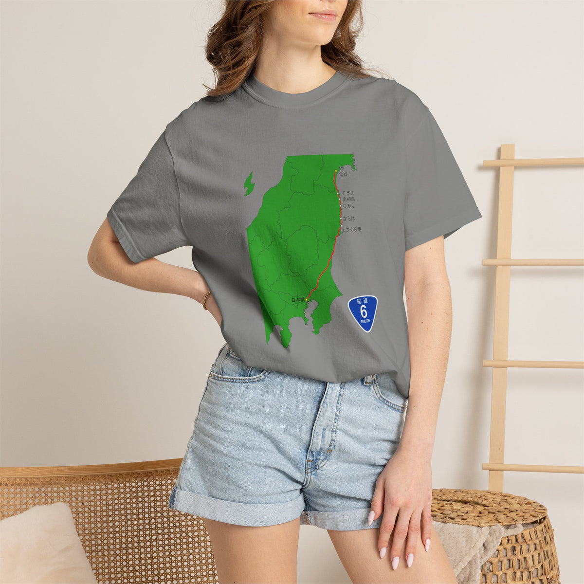 国道６号線 日本橋～仙台ルートマップ Tシャツ｜ユニセックス コットンTシャツ