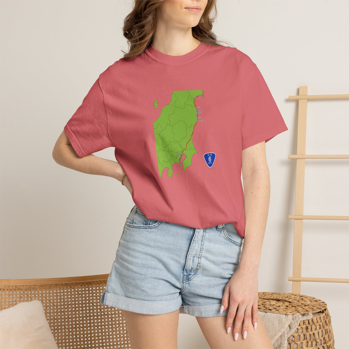 国道６号線 日本橋～仙台ルートマップ Tシャツ｜ユニセックス コットンTシャツ