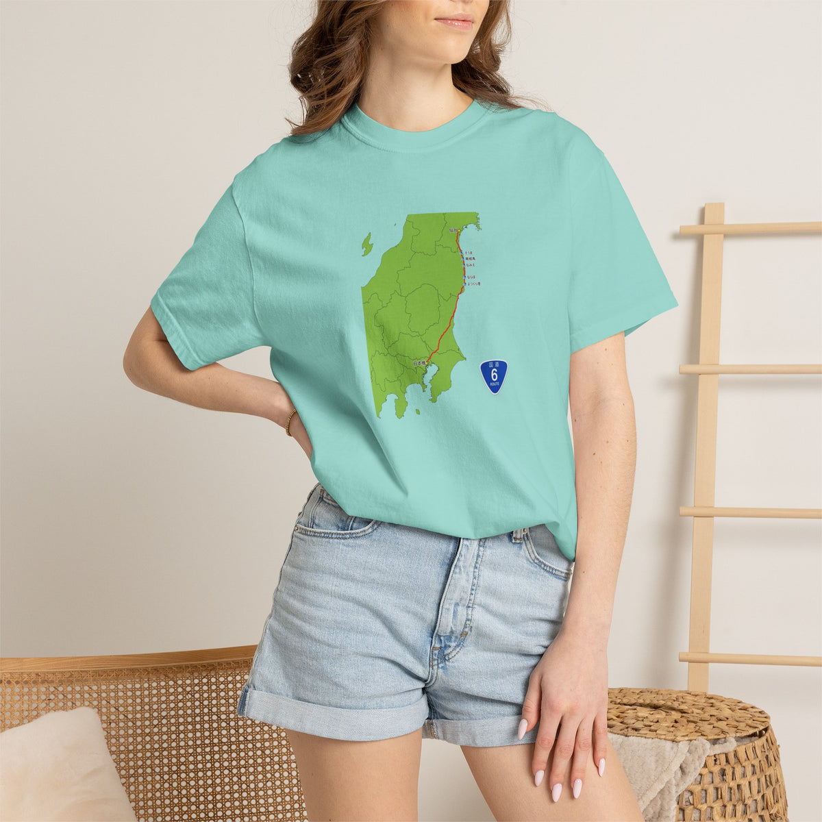 国道６号線 日本橋～仙台ルートマップ Tシャツ｜ユニセックス コットンTシャツ