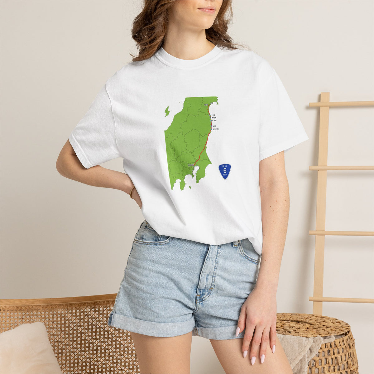 国道６号線 日本橋～仙台ルートマップ Tシャツ｜ユニセックス コットンTシャツ