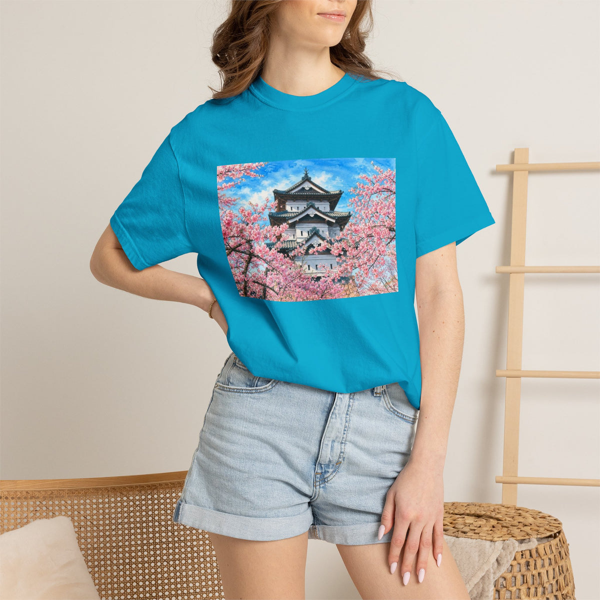 弘前城と桜 Tシャツ｜日本の春風景｜ユニセックス コットンTシャツ
