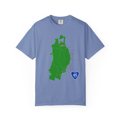 国道４５号線 仙台～青森ルートマップ Tシャツ｜震災復興｜ユニセックス コットンTシャツ