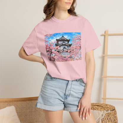 弘前城と桜 Tシャツ｜日本の春風景｜ユニセックス コットンTシャツ