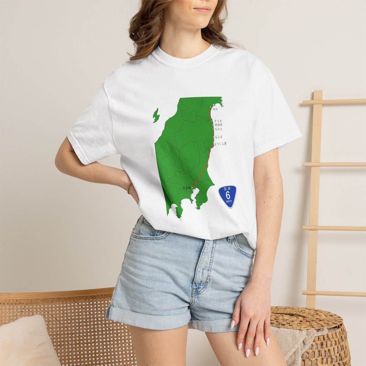 国道６号線 日本橋～仙台ルートマップ Tシャツ｜ユニセックス コットンTシャツ