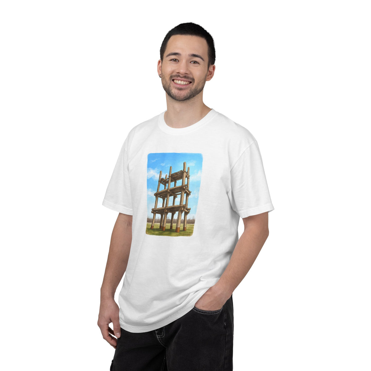 三内丸山遺跡 Tシャツ｜大型掘立柱建物｜縄文文化デザイン｜ユニセックス コットンTシャツ