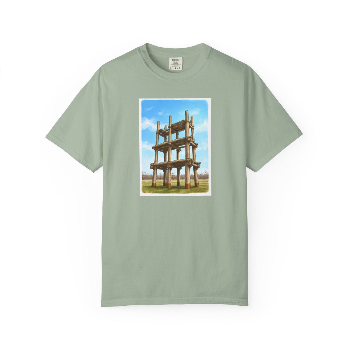 三内丸山遺跡 Tシャツ｜大型掘立柱建物｜縄文文化デザイン｜ユニセックス コットンTシャツ