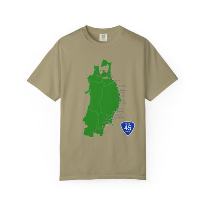 国道４５号線 仙台～青森ルートマップ Tシャツ｜震災復興｜ユニセックス コットンTシャツ